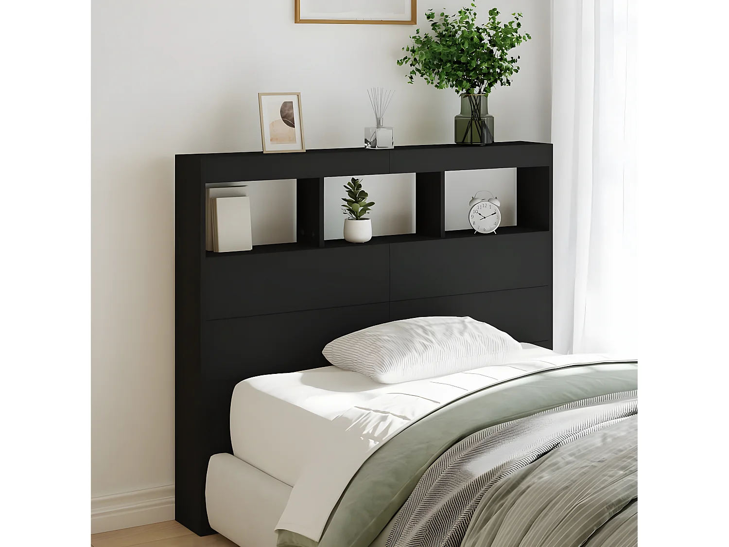 Armoire tête de lit avec LED noir 120x17x102 cm