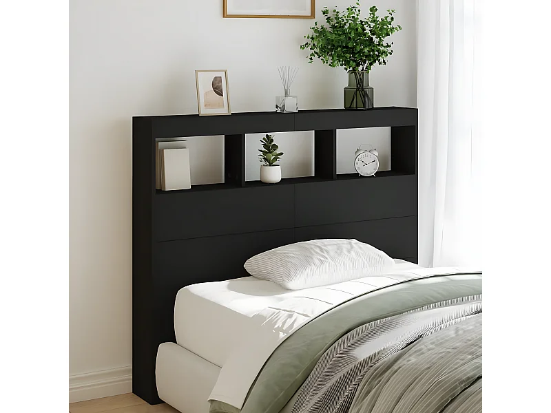 Cabecero de cama con LED negro 120x17x102 cm