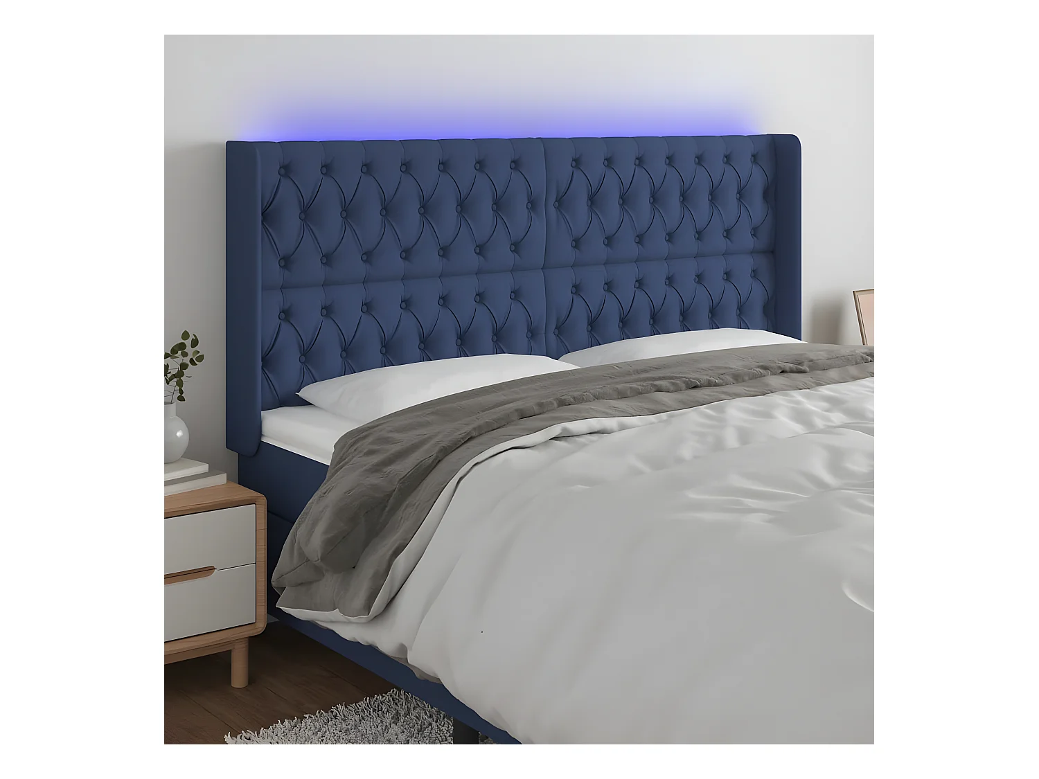 Tête de lit à LED Bleu 203x16x118/128 cm Tissu