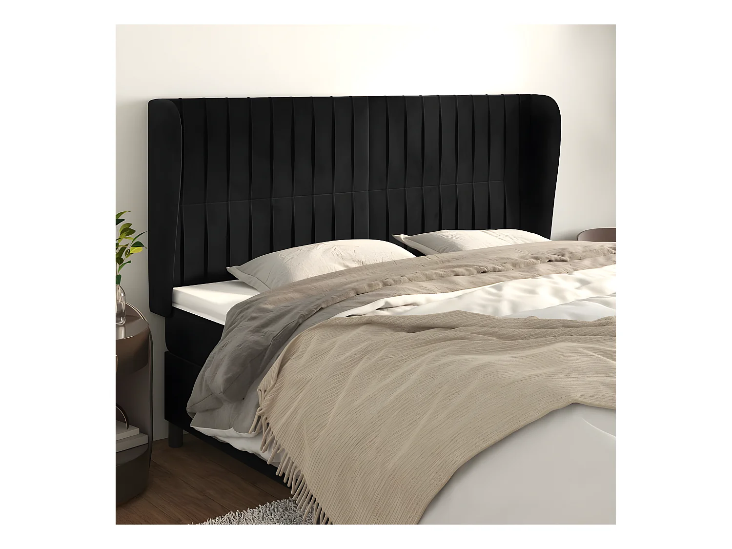 Tête de lit avec oreilles Noir 163x23x118/128 cm Velours