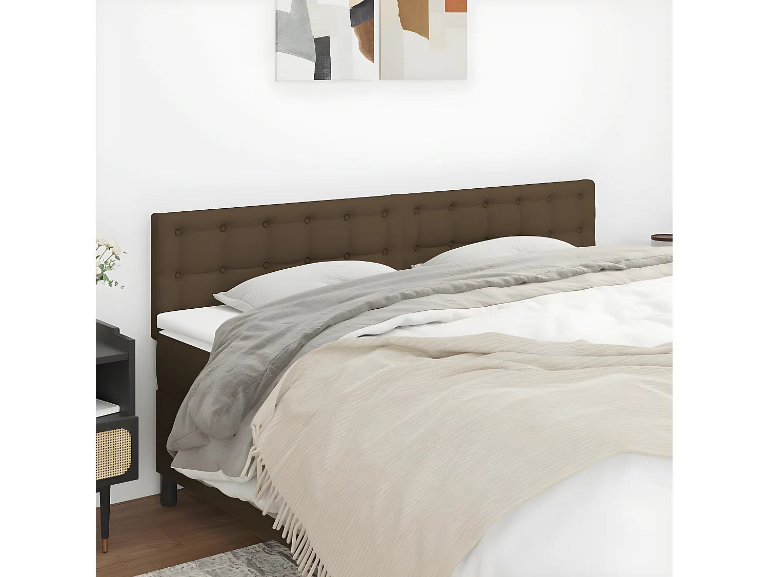 Têtes de lit 2 pièces Marron Foncé 80x5x78/88 cm Tissu