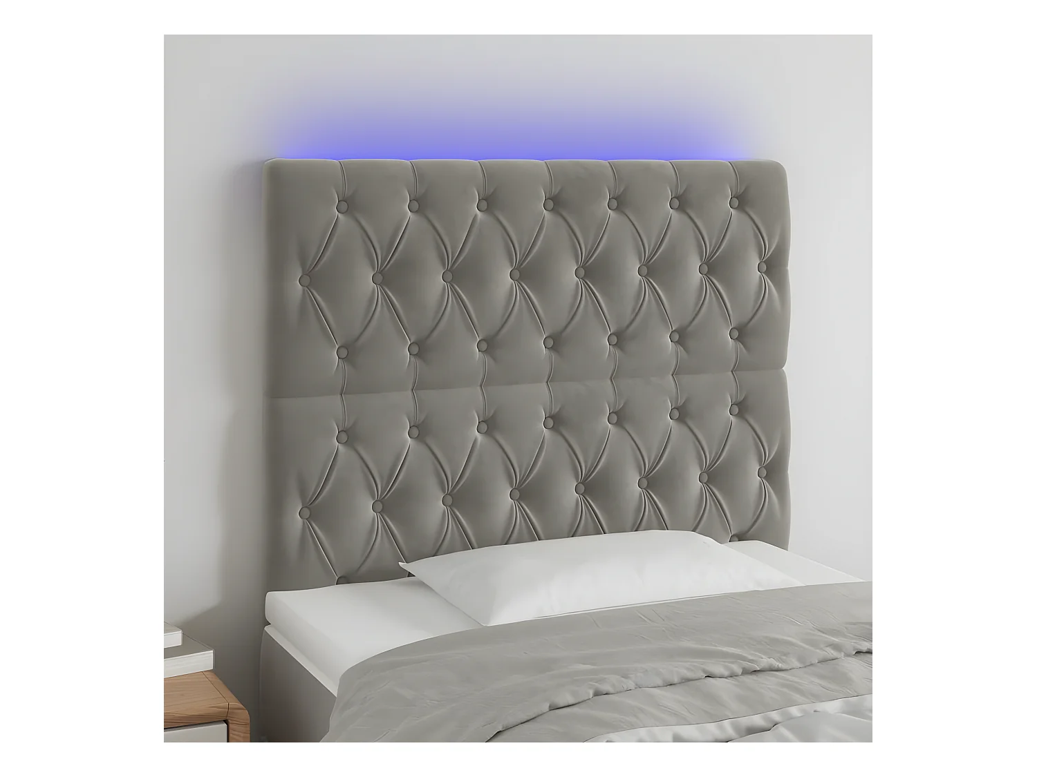Hoofdbord LED 90x7x118/128 cm fluweel lichtgrijs