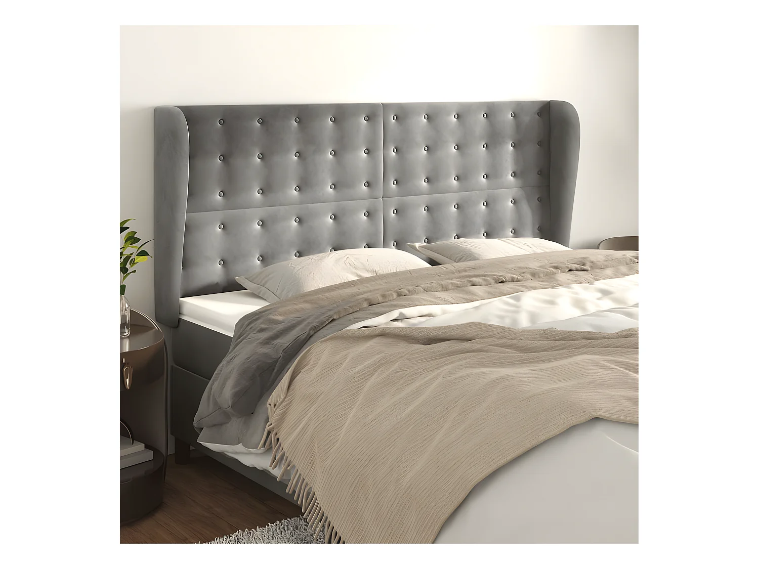 Tête de lit avec oreilles Gris clair 183x23x118/128 cm Velours
