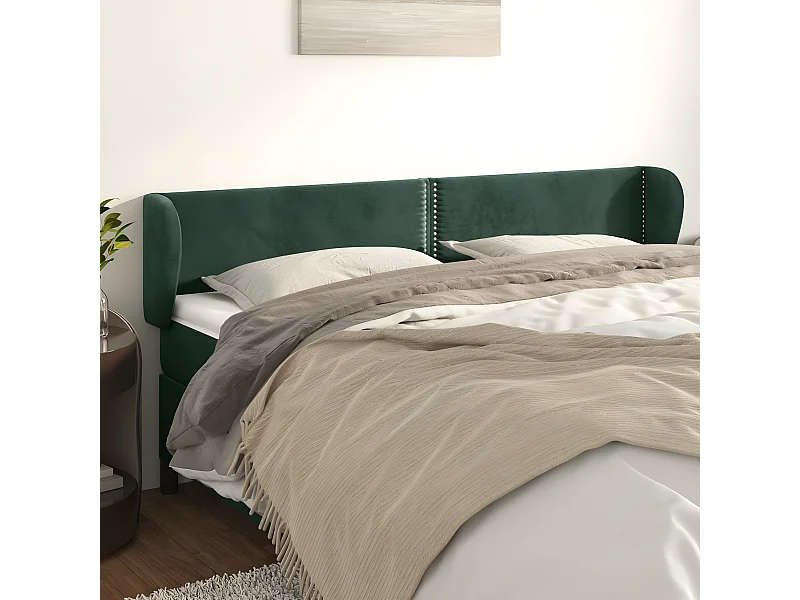 Cabeceira de cama c/ abas veludo 203x23x78/88cm verde-escuro