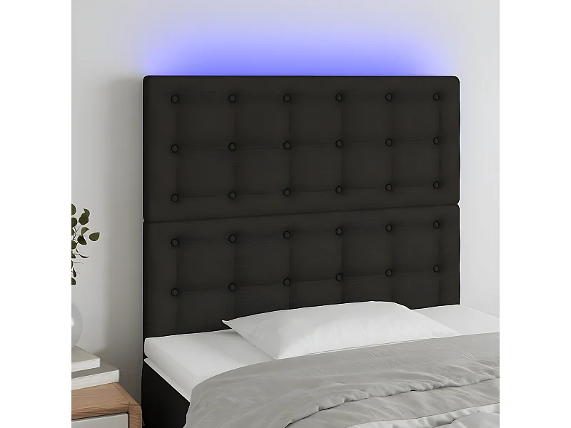 Cabeceira de cama c/ LED tecido 90x5x118/128cm preto
