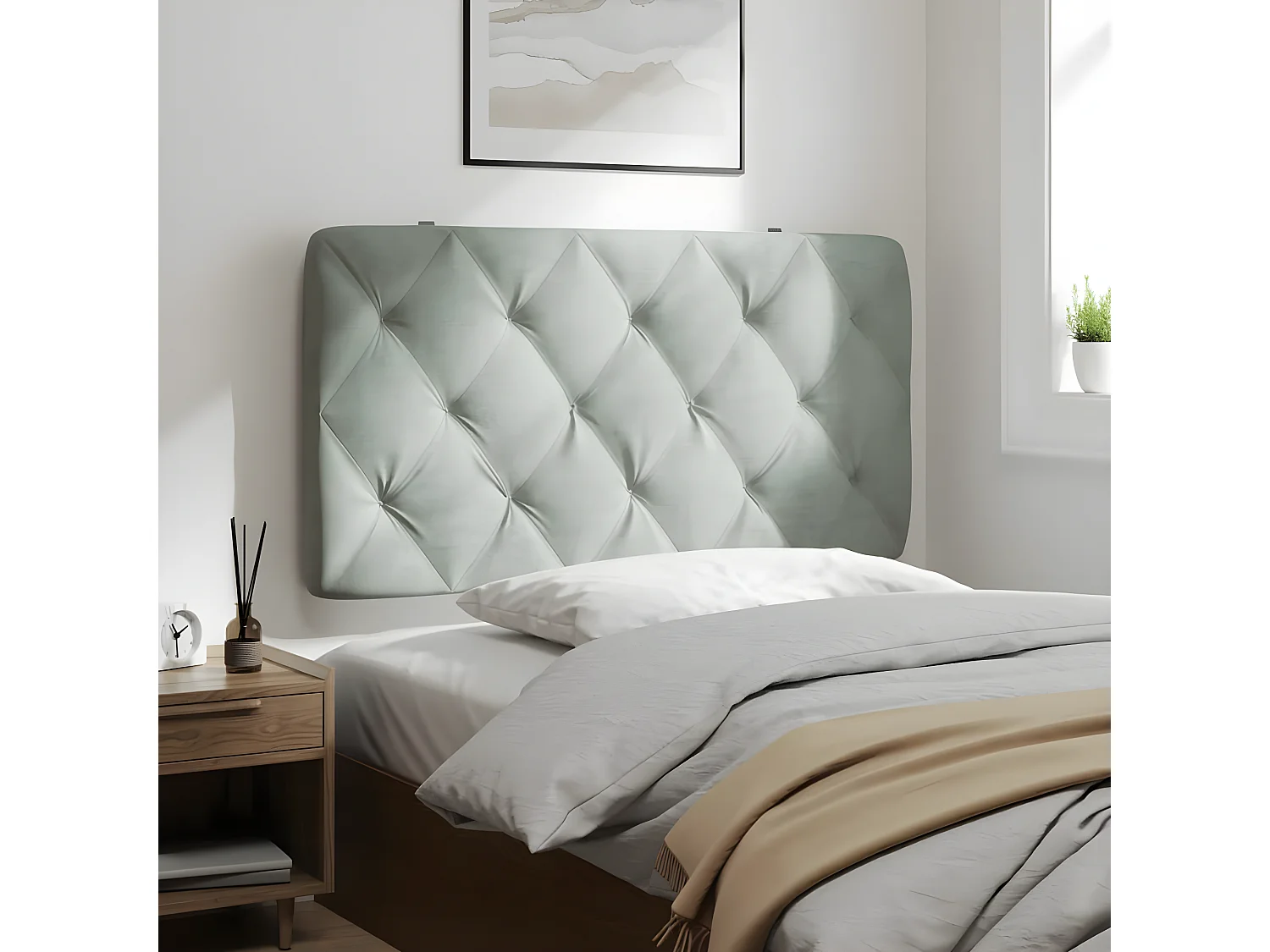 Coussin de tête de lit gris clair 100 cm velours