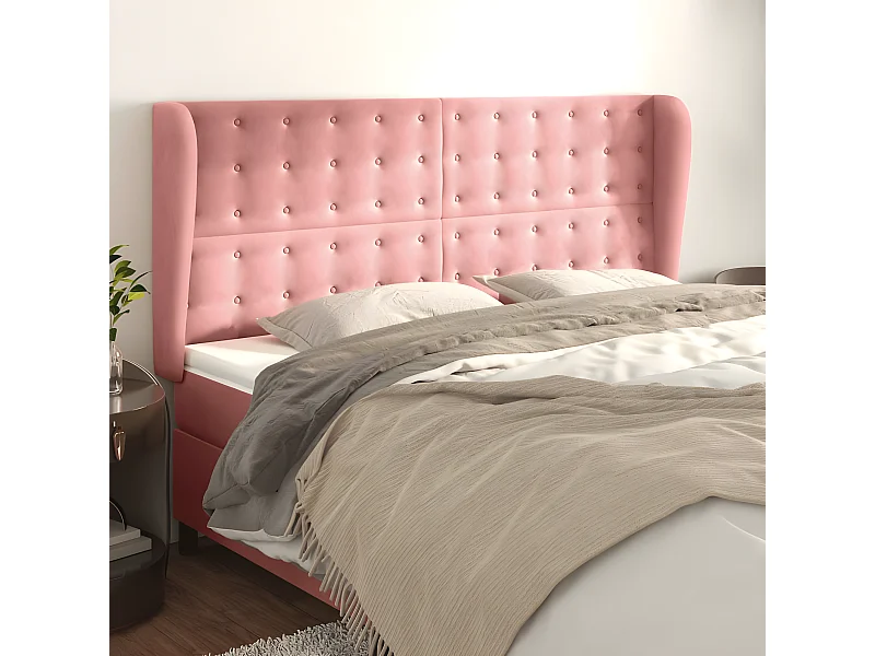 Cabecero con orejas de terciopelo rosa 183x23x118/128 cm