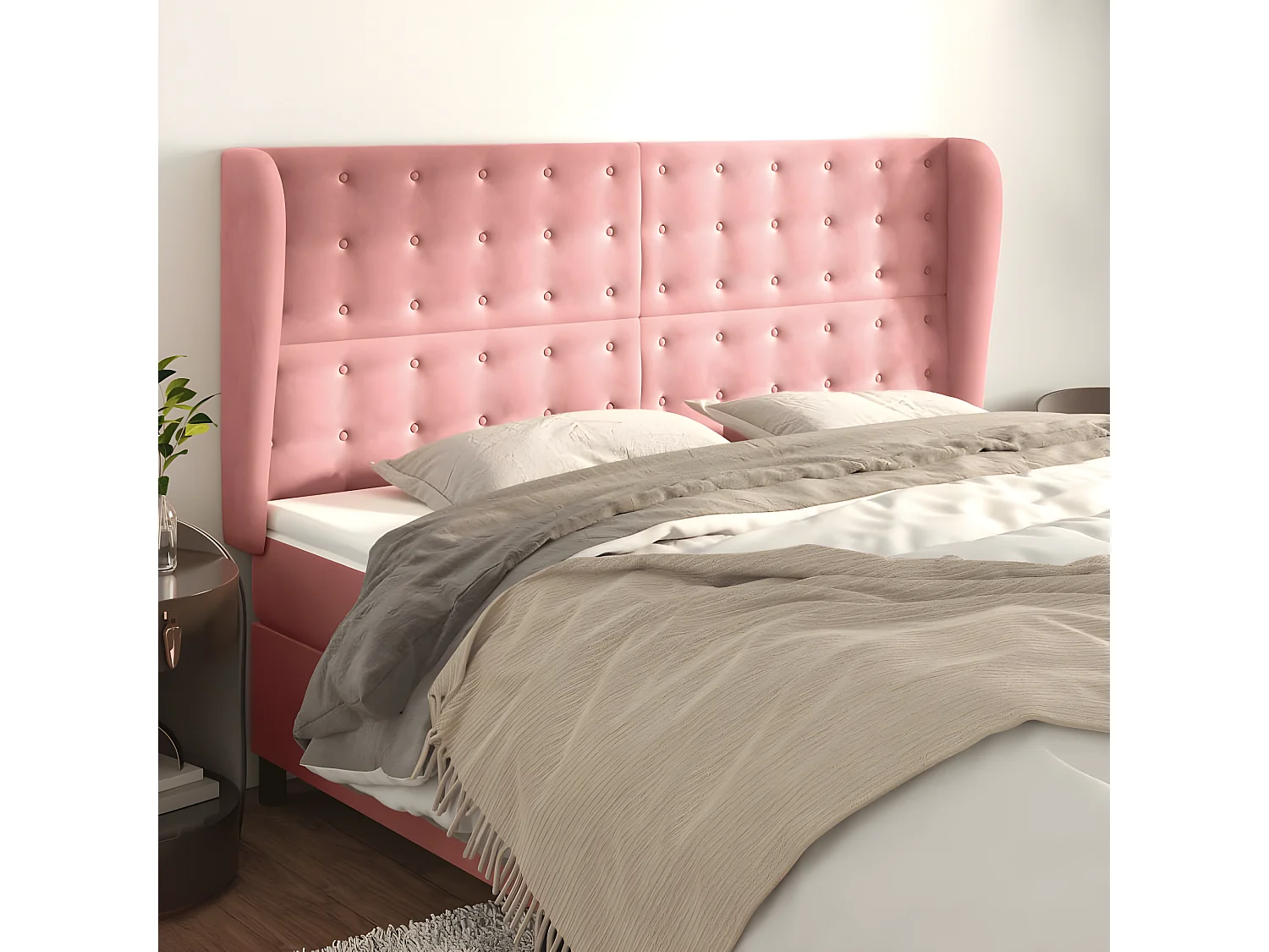 Tête de lit avec oreilles Rose 183x23x118/128 cm Velours