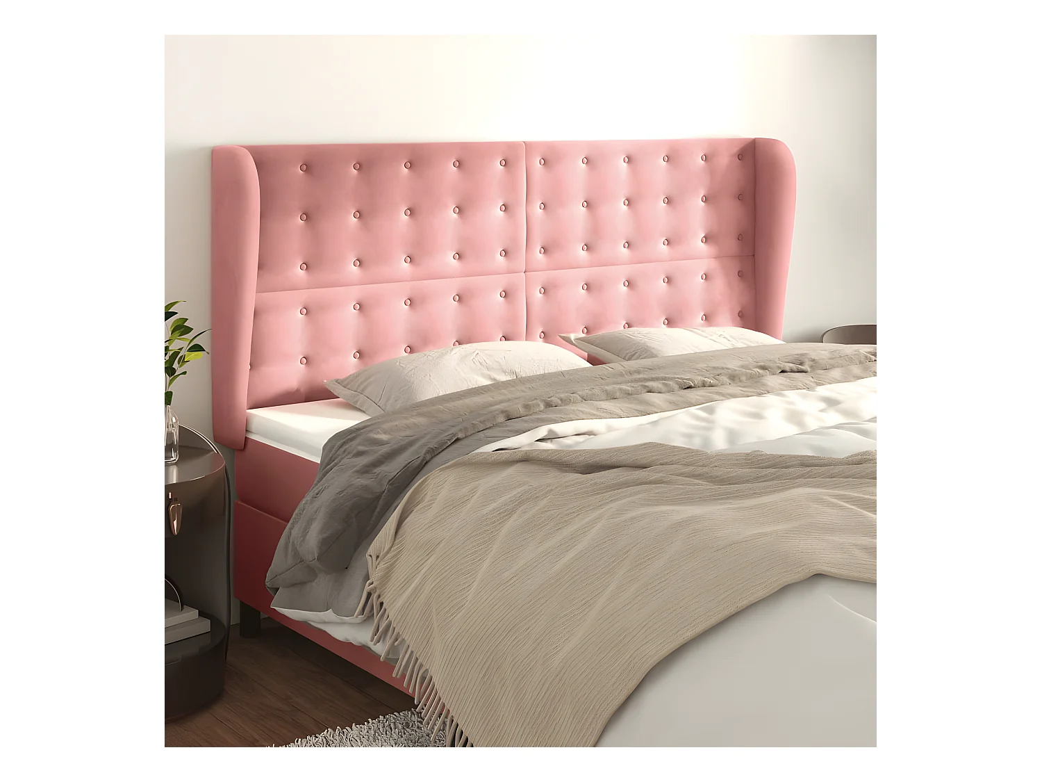 Tête de lit avec oreilles Rose 183x23x118/128 cm Velours