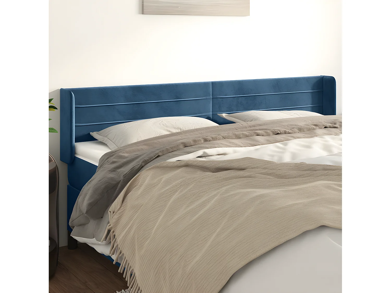 Tête de lit avec oreilles Bleu foncé 163x16x78/88 cm Velours