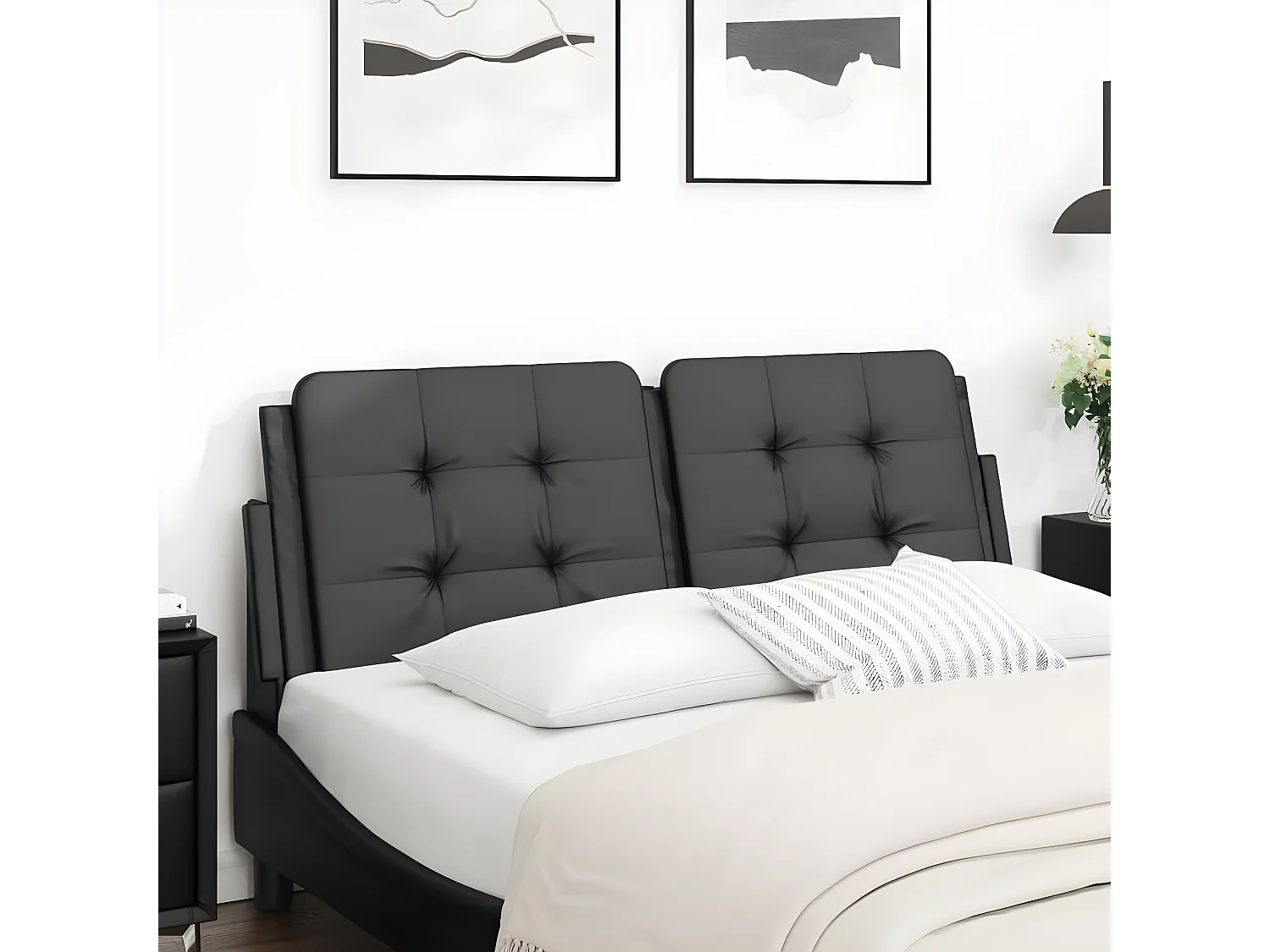 Coussin de tête de lit noir 120 cm similicuir