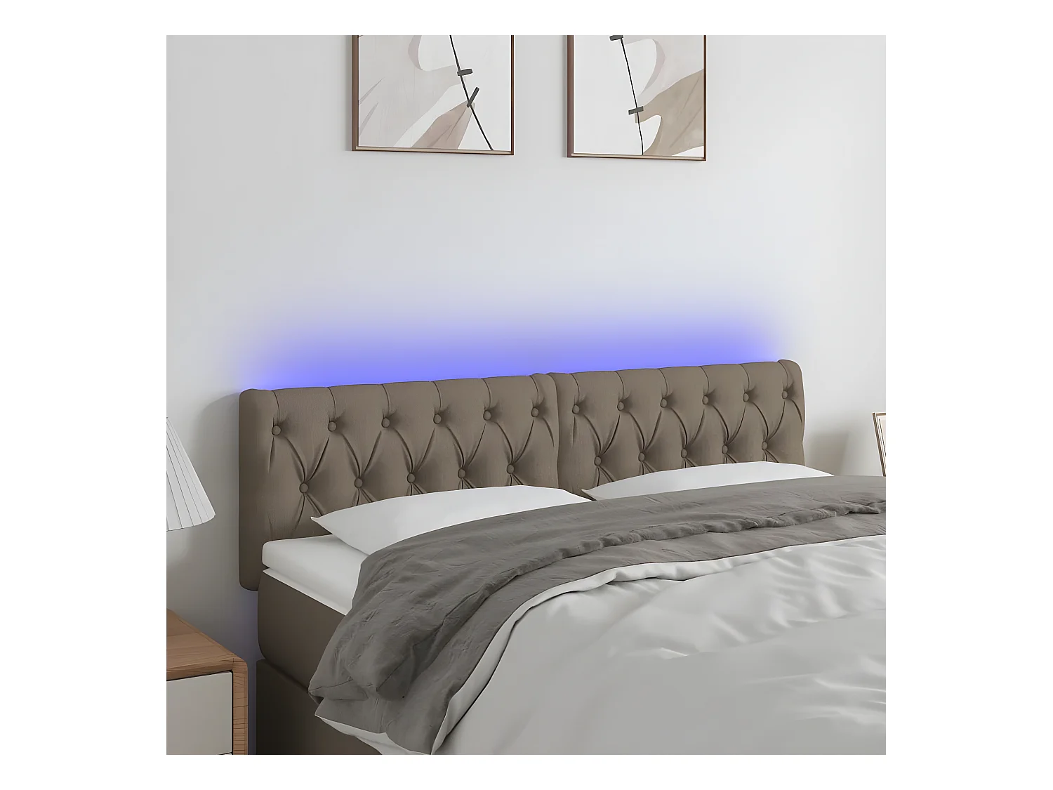 Hoofdbord LED 144x7x78/88 cm stof taupe