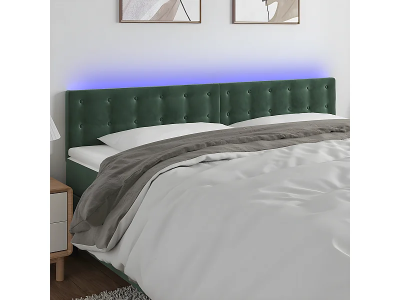 Cabecero con LED de terciopelo verde oscuro 180x5x78/88 cm