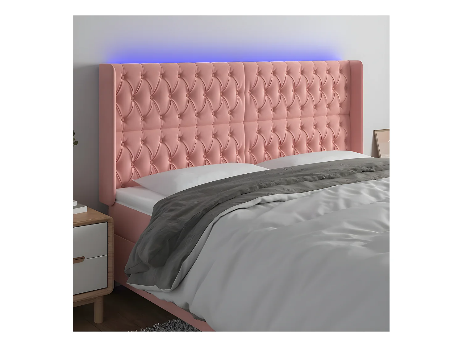 Hoofdbord LED 183x16x118/128 cm fluweel roze