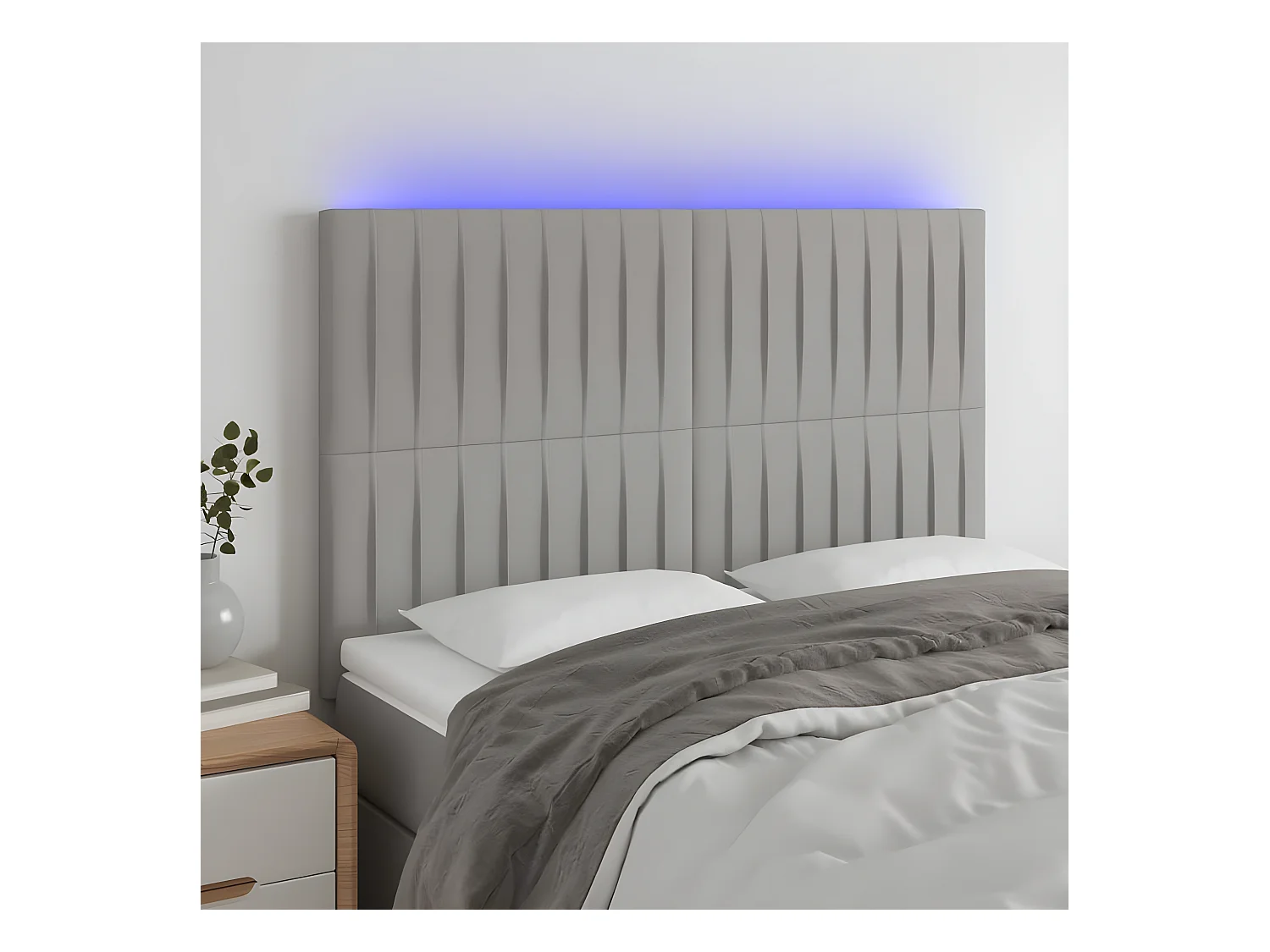 Tête de lit à LED Gris clair 144x5x118/128 cm Tissu