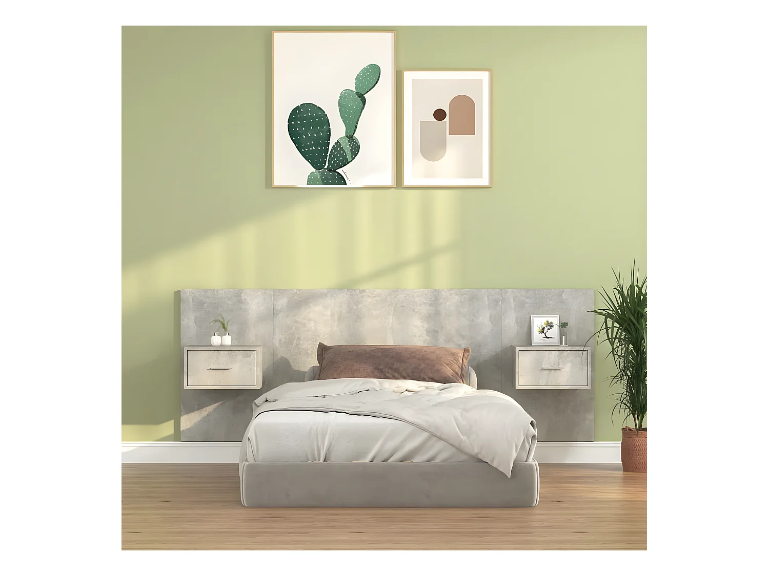 Tête de lit avec armoires Gris béton Bois d'ingénierie