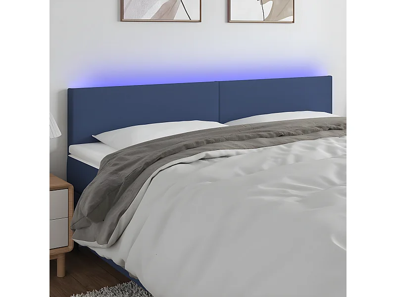 Cabeceira de cama c/ luzes LED tecido 160x5x78/88 cm azul