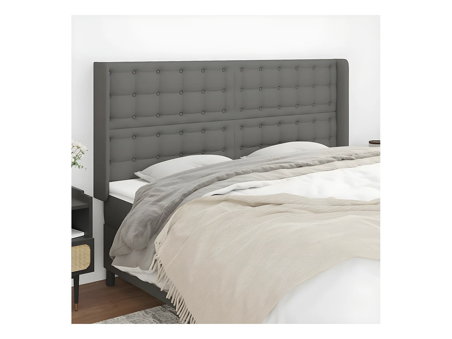 Tête de lit avec oreilles Gris foncé 203x16x118/128 cm Tissu