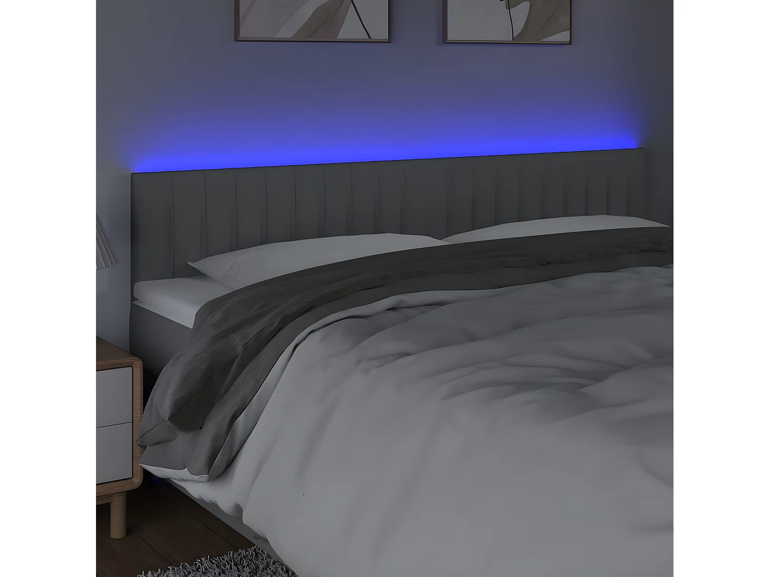 Tête de lit à LED Gris clair 200x5x78/88 cm Tissu