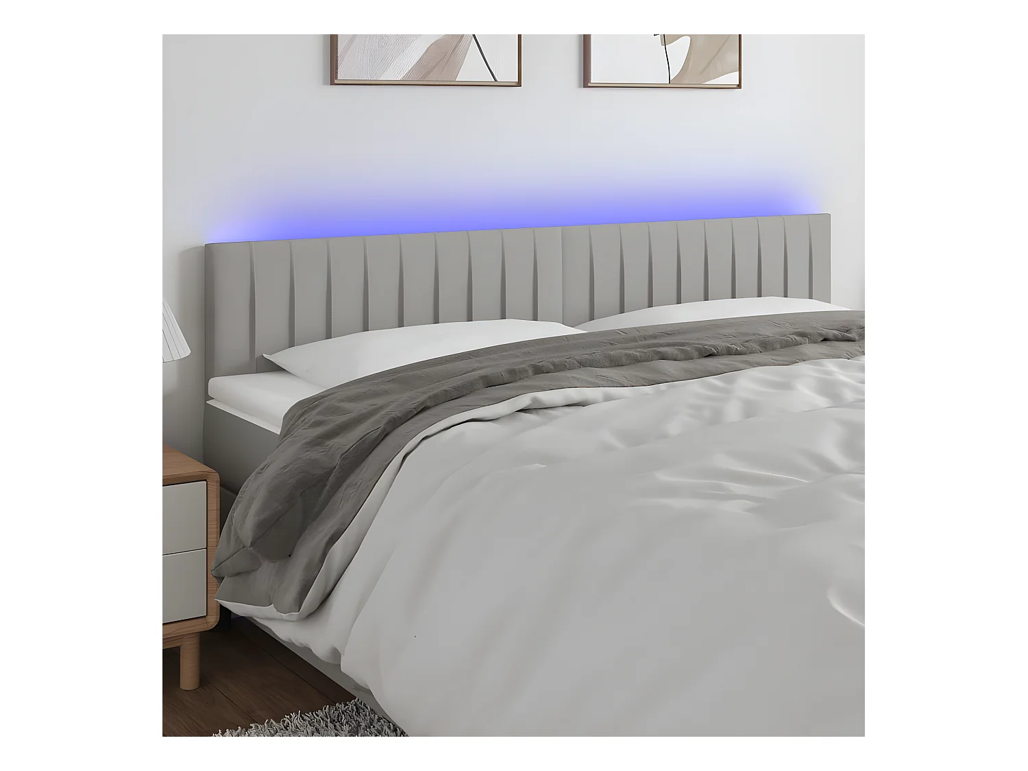 Tête de lit à LED Gris clair 200x5x78/88 cm Tissu
