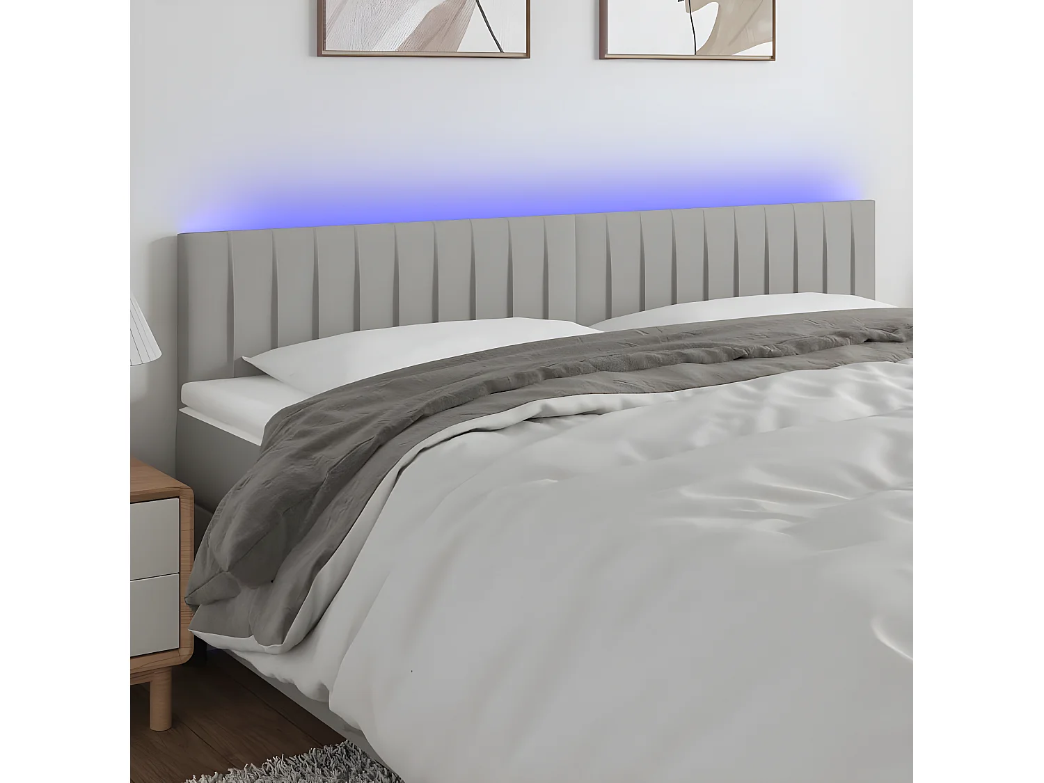 Tête de lit à LED Gris clair 200x5x78/88 cm Tissu