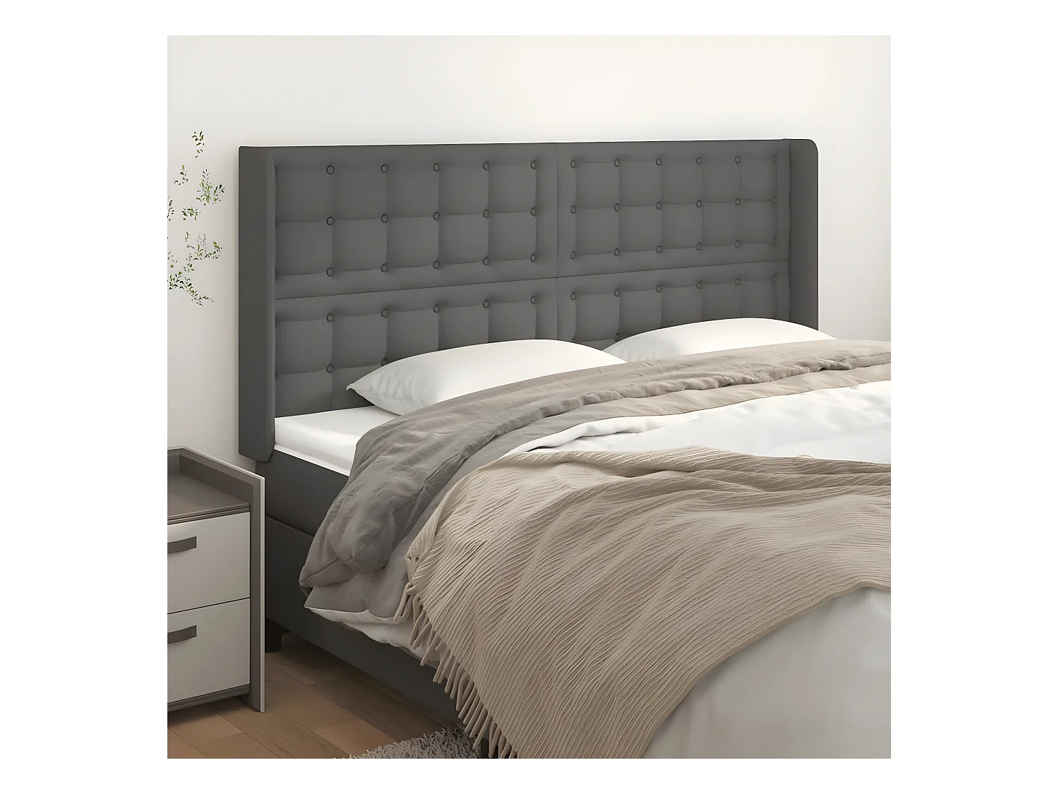 Hoofdbord met randen 183x16x118/128 cm kunstleer grijs
