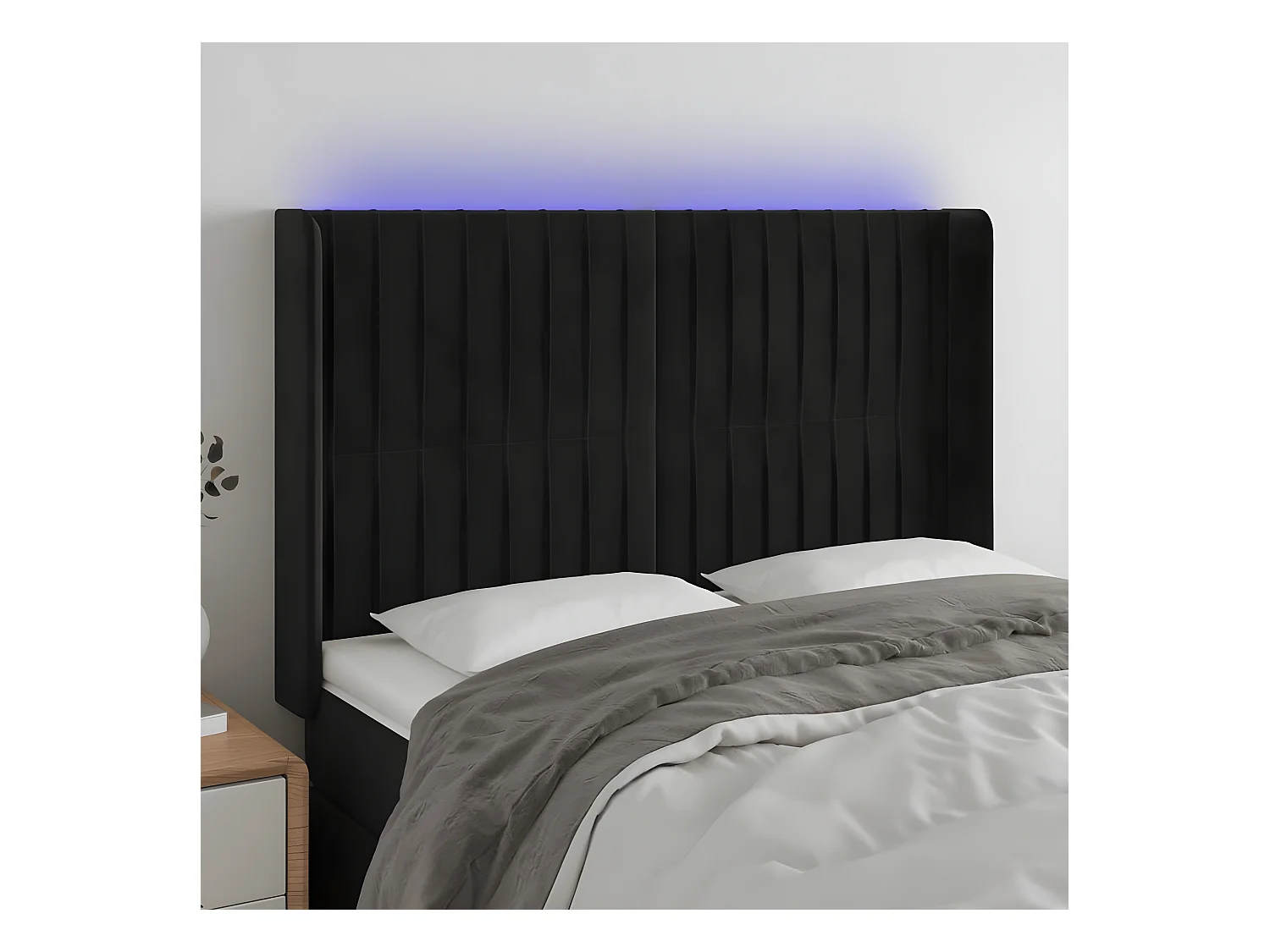 Tête de lit à LED Noir 147x16x118/128 cm Velours