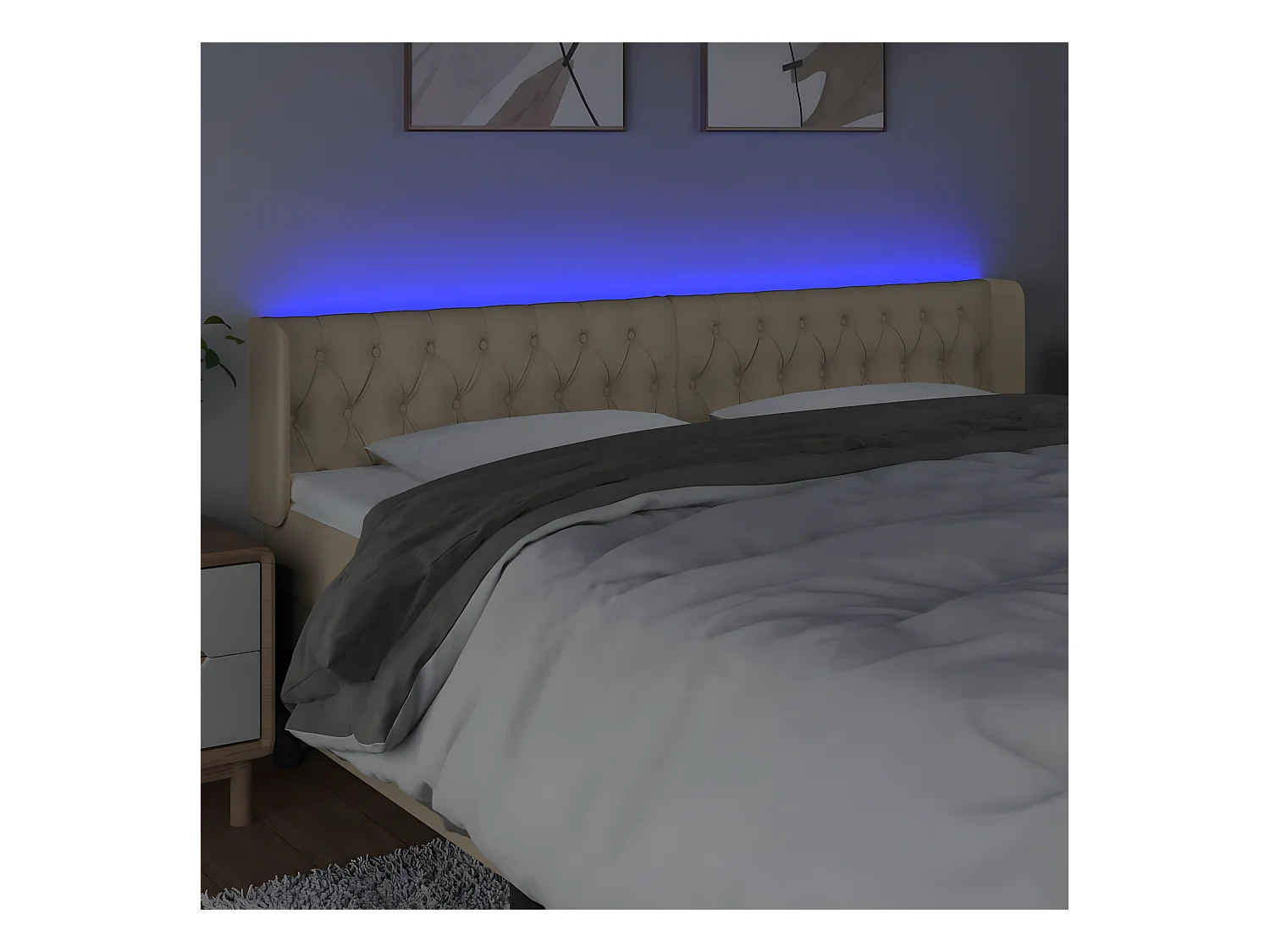 Hoofdbord LED 183x16x78/88 cm stof crèmekleurig
