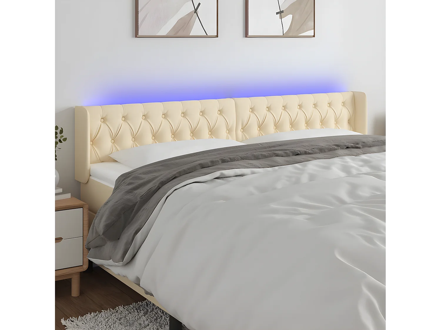 Tête de lit à LED Crème 183x16x78/88 cm Tissu