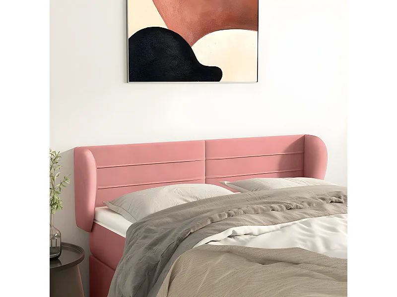 Hoofdbord met randen 147x23x78/88 cm fluweel roze