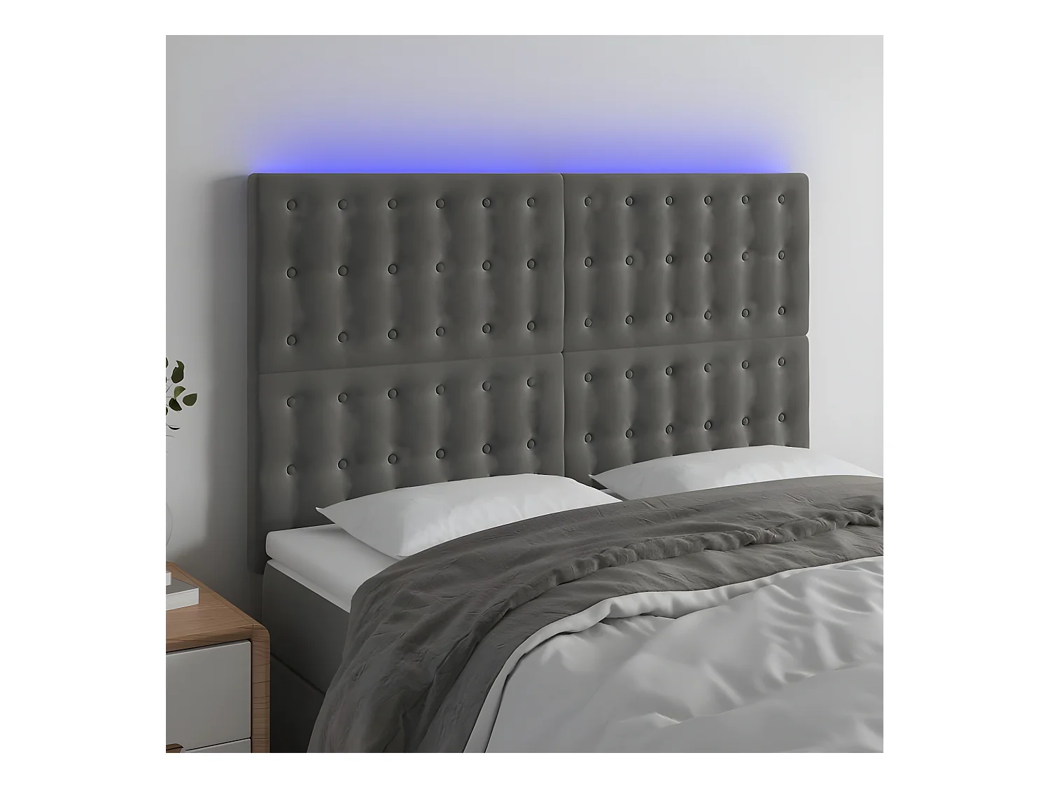 Tête de lit à LED Gris foncé 144x5x118/128 cm Velours