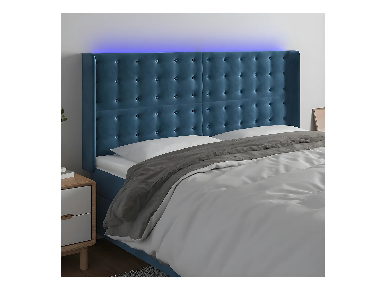 Tête de lit à LED Bleu foncé 183x16x118/128 cm Velours