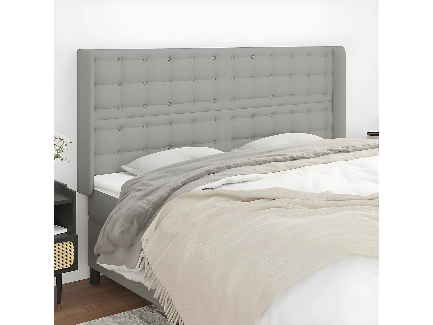 Tête de lit avec oreilles Gris clair 203x16x118/128 cm Tissu
