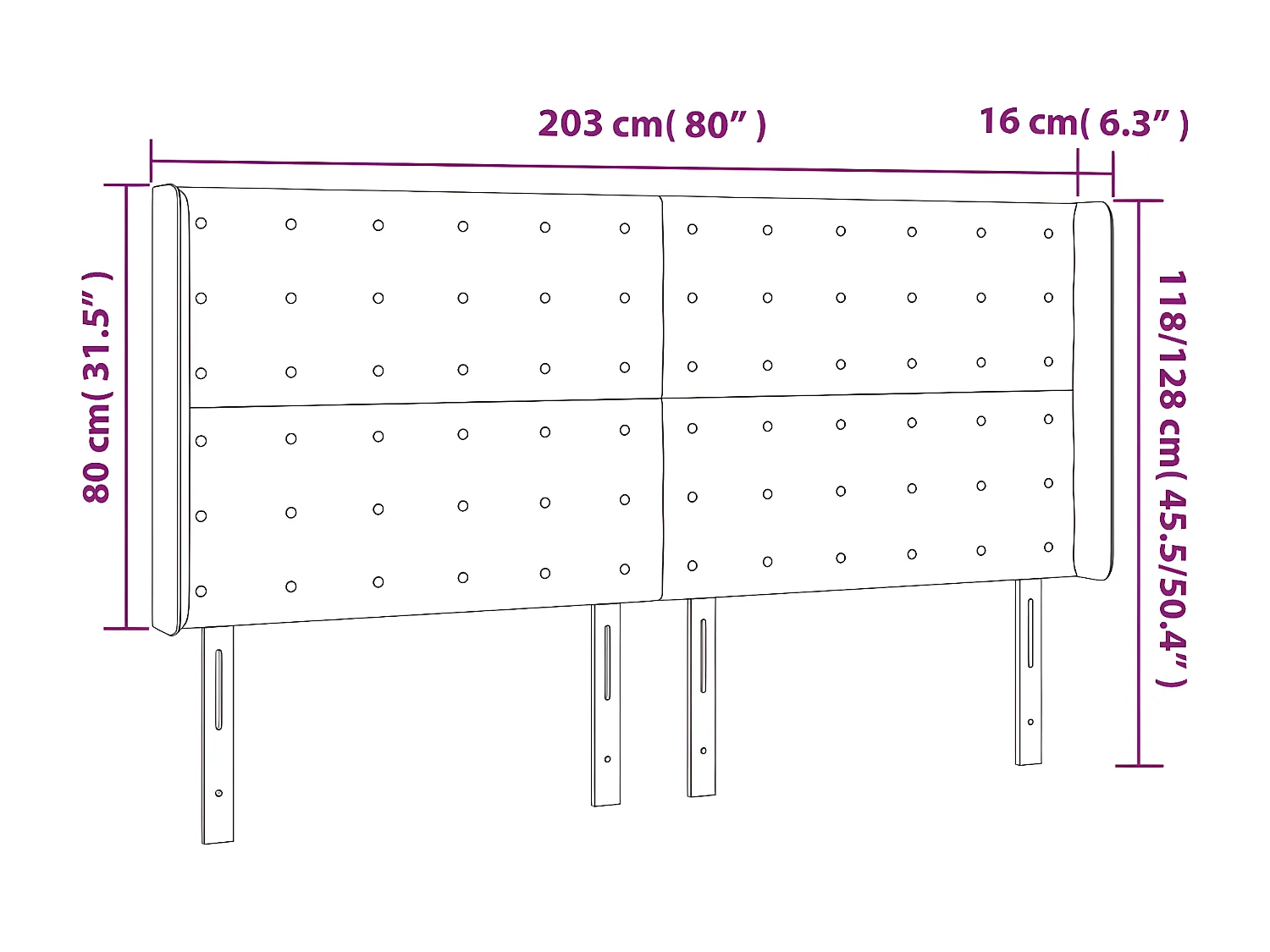 Tête de lit avec oreilles Gris clair 203x16x118/128 cm Tissu