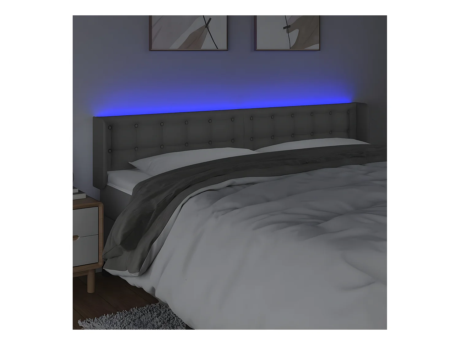 Cabecero con LED cuero sintético gris 203x16x78/88 cm
