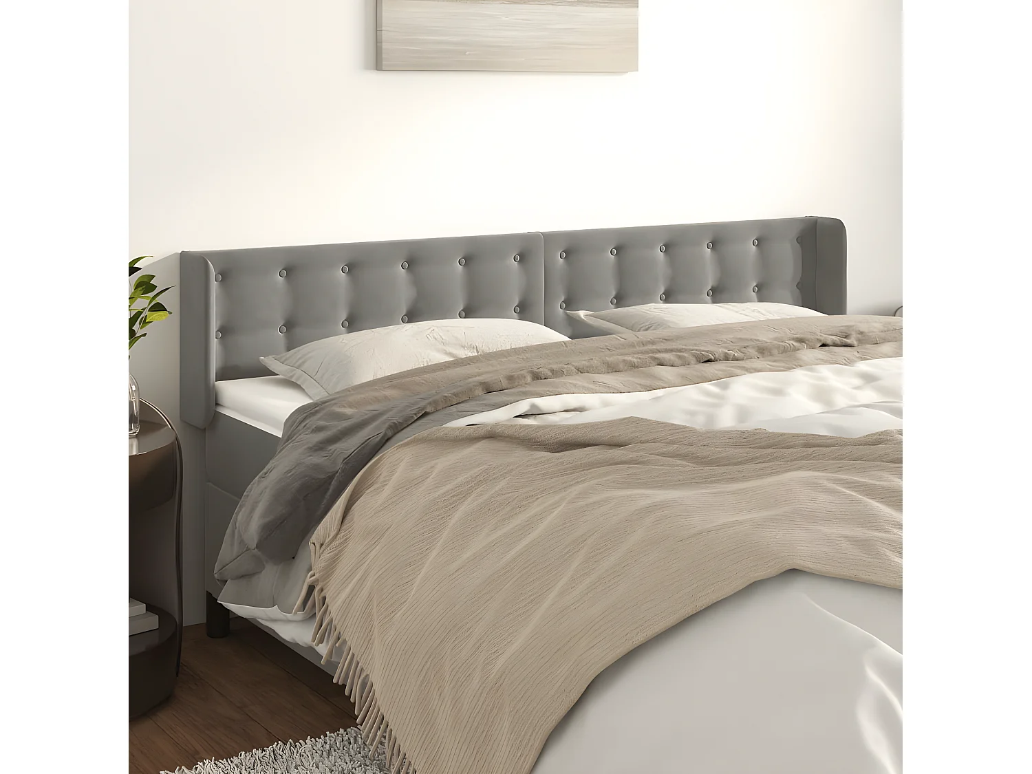 Tête de lit avec oreilles Gris clair 183x16x78/88 cm Velours