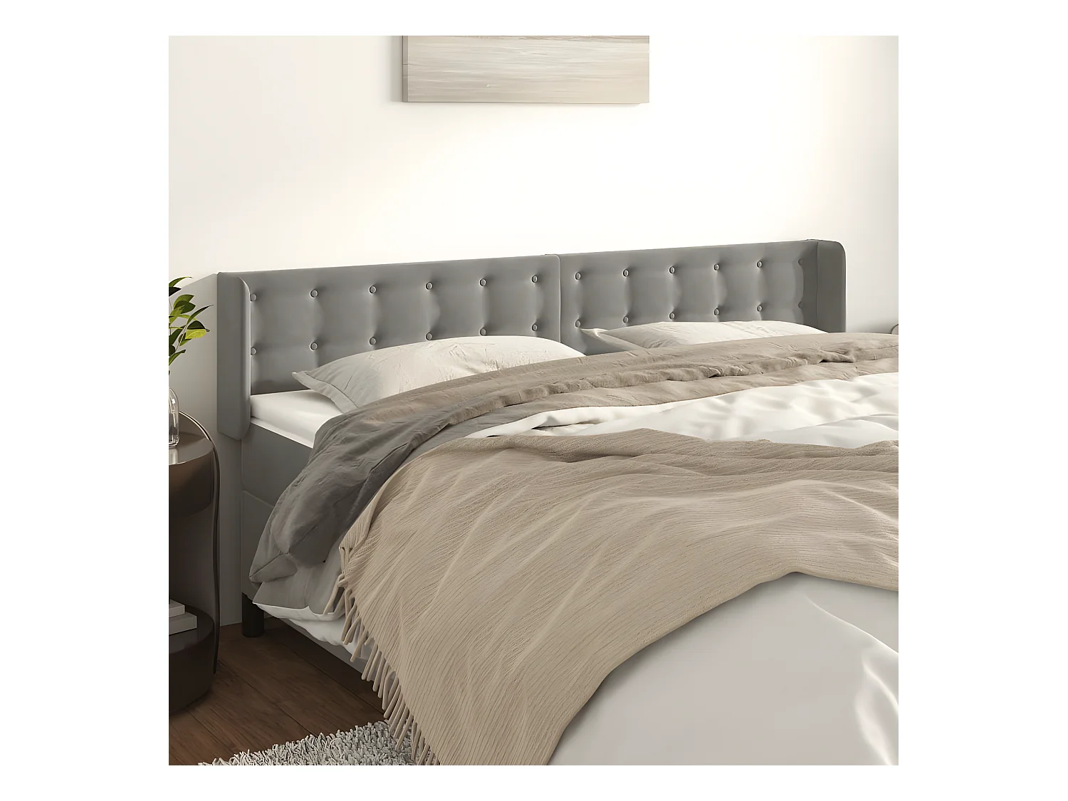Tête de lit avec oreilles Gris clair 183x16x78/88 cm Velours