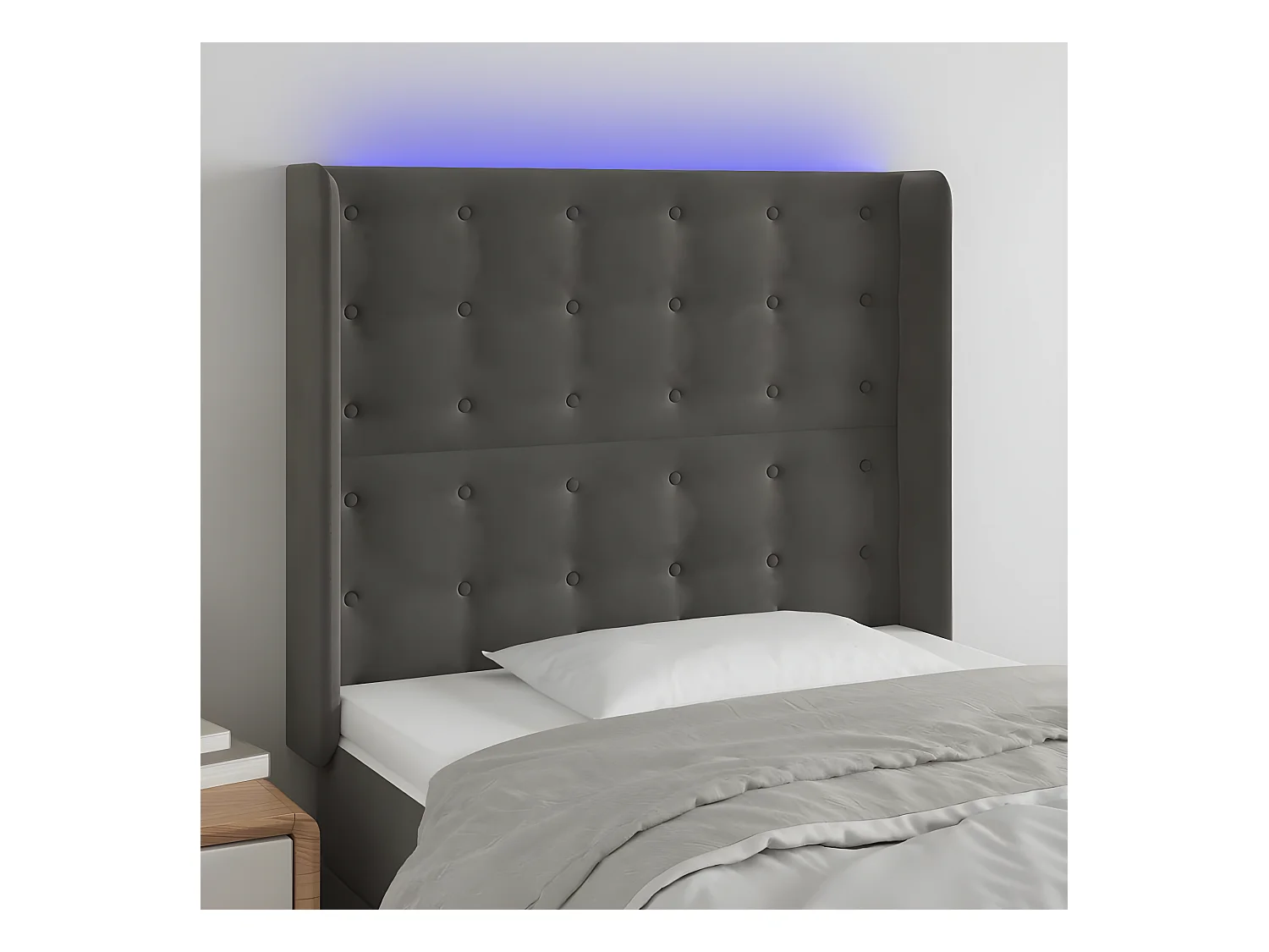 Hoofdbord LED 93x16x118/128 cm fluweel donkergrijs