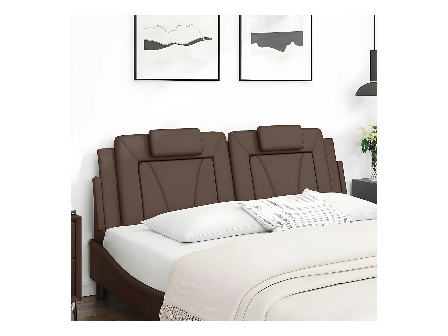Cabecero de cama acolchado cuero sintético marrón 160 cm