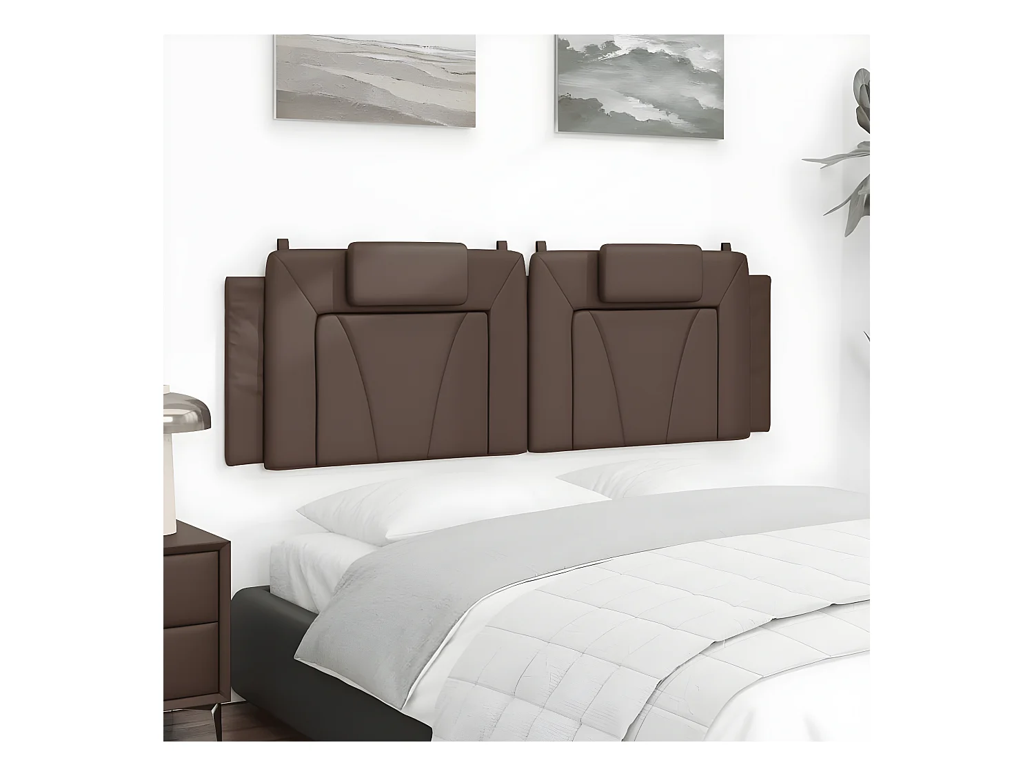 Cabecero de cama acolchado cuero sintético marrón 160 cm