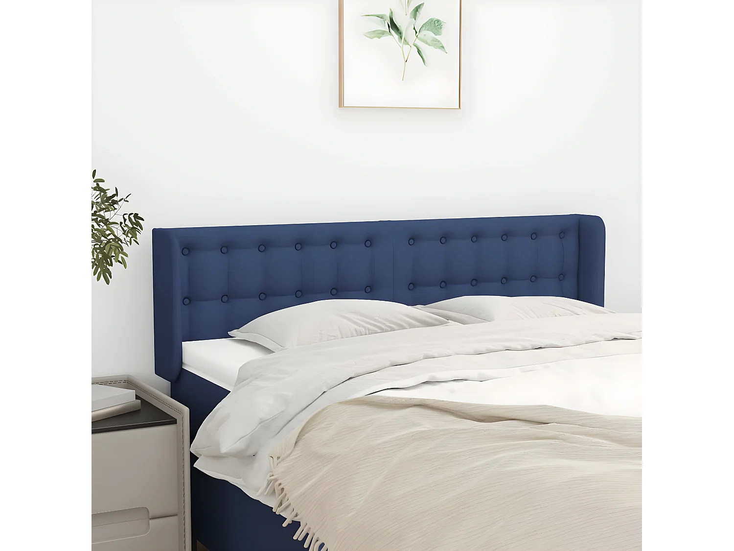 Cabecero de tela azul 147x16x78/88 cm