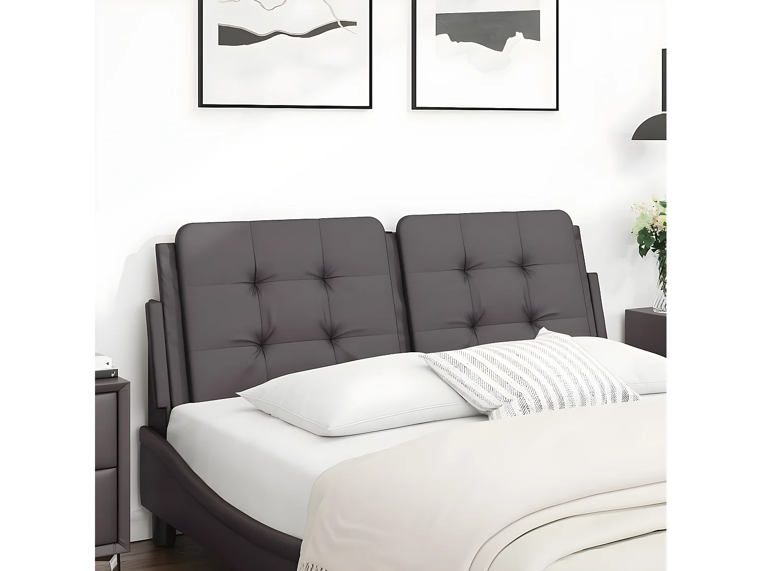 Coussin de tête de lit gris 140 cm similicuir