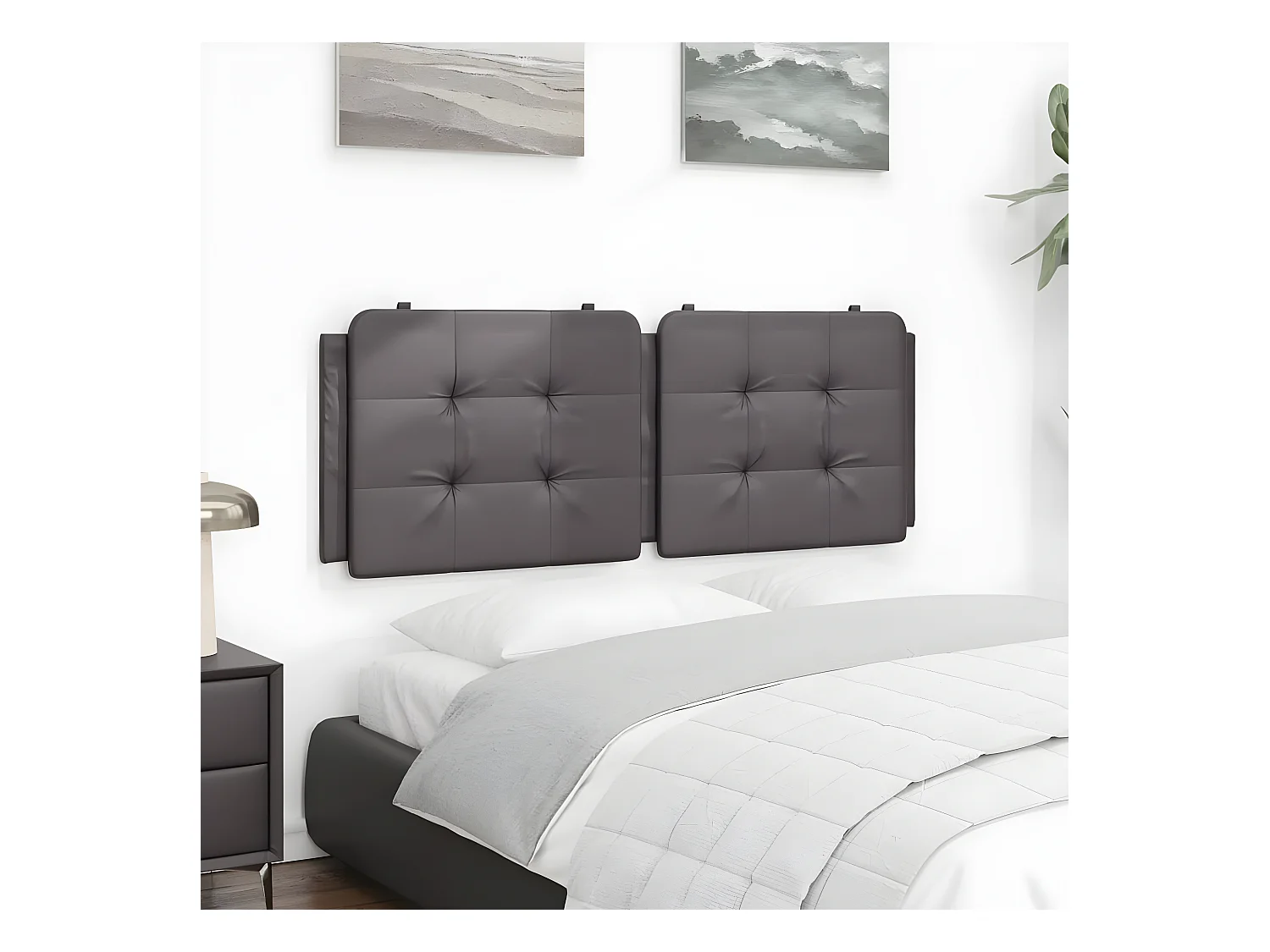 Coussin de tête de lit gris 140 cm similicuir