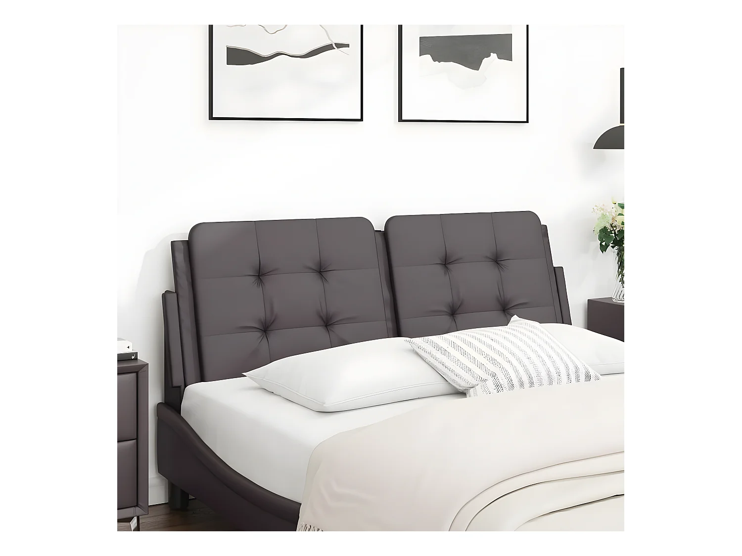 Coussin de tête de lit gris 140 cm similicuir