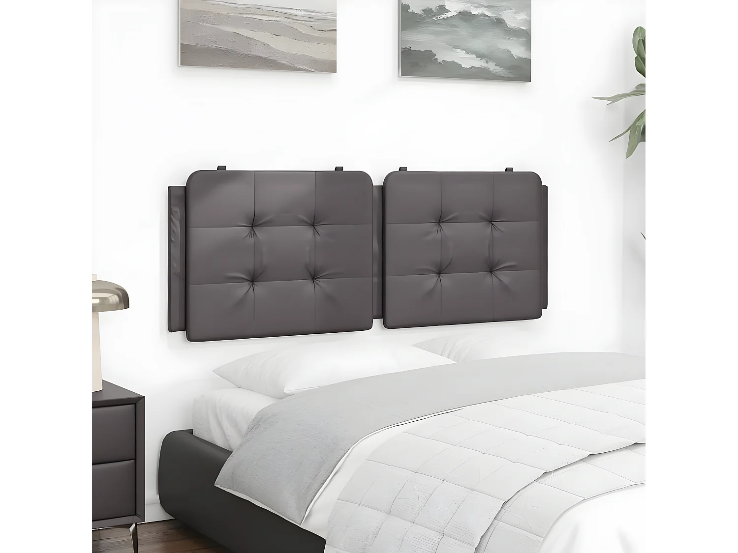 Coussin de tête de lit gris 140 cm similicuir
