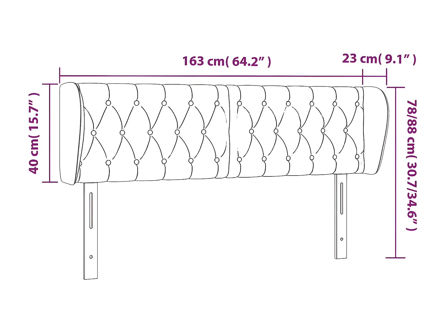 Tête de lit avec oreilles Gris clair 163x23x78/88 cm Velours