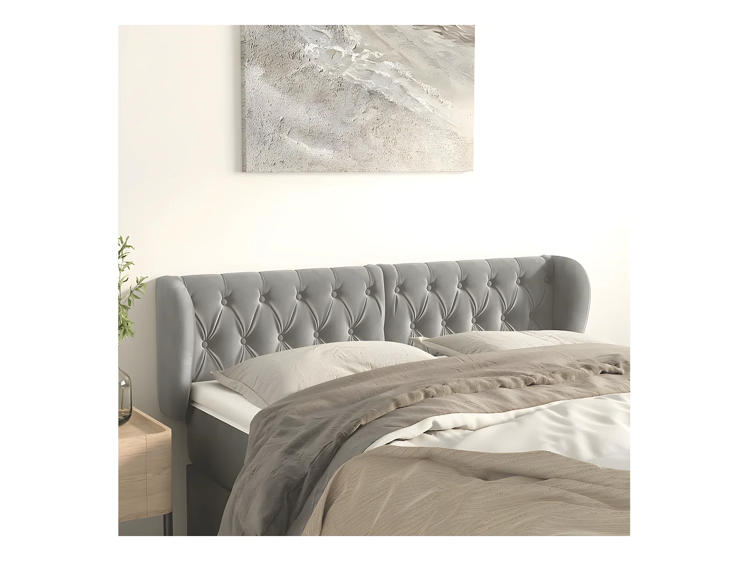 Tête de lit avec oreilles Gris clair 163x23x78/88 cm Velours