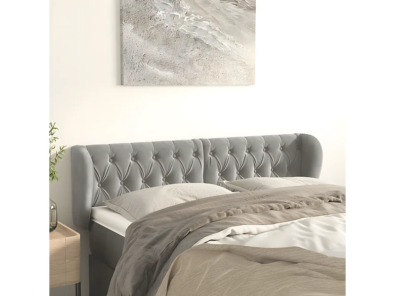 Tête de lit avec oreilles Gris clair 163x23x78/88 cm Velours