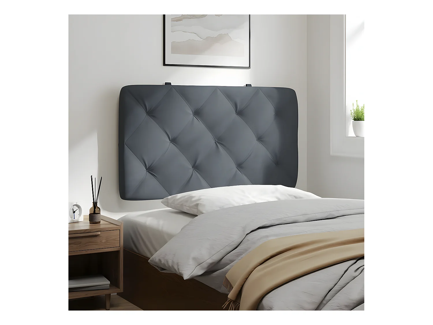Coussin de tête de lit gris foncé 80 cm velours