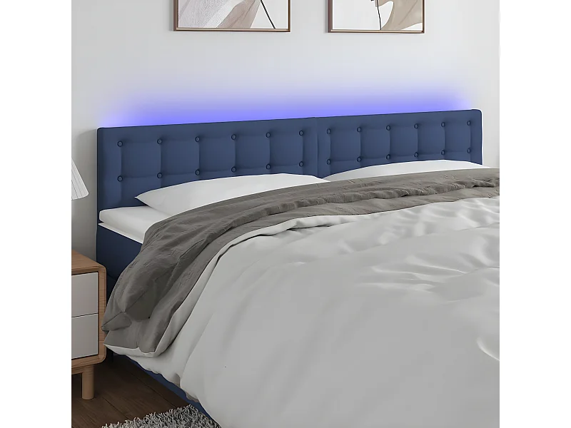 Cabeceira de cama c/ luzes LED tecido 160x5x78/88 cm azul